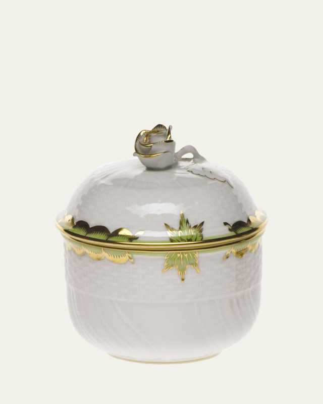Princess Victoria Green Covered Sugar Dish with Rose